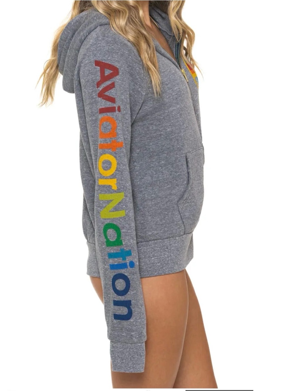 Aviator Nation Full Zip Hoodie ~ Small ~ Heathered Grey